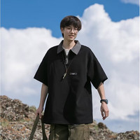 摩男志 夏季半拉链宽松日系休闲半袖Polo衫