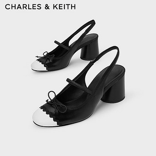 CHARLES&KEITH24夏拼色包头凉鞋蝴蝶结玛丽珍鞋CK1-61720191 Black黑色 36