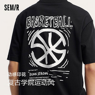 森马（Semir）短袖T恤男2024夏时尚潮流印花上衣复古运动风 黑色90001 175/92A/L