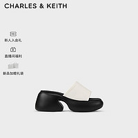 CHARLES&KEITH24夏季厚底缎面外穿一字带拖鞋女CK1-80360150 粉白色Chalk 36