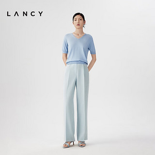 朗姿/LANCY2024夏季新款v领真丝薄款针织衫高端修身气质打底衫女 天蓝色 M