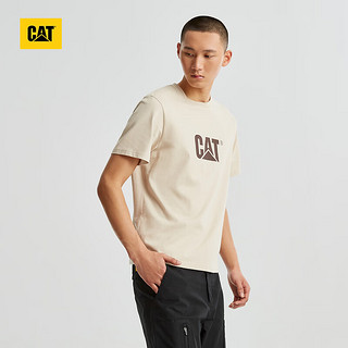 CAT卡特24春夏男户外Coolmax科技经典logo印花短袖T恤 米白色 2XL