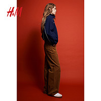 H&M HM女装裤子美拉德高腰直筒阔腿灯芯绒长裤1172816