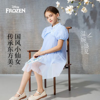 迪士尼(DISNEY)童装儿童女童国风短袖连衣裙梭织拼接公主裙子24夏DB421RE11