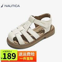 诺帝卡（NAUTICA）女童鞋罗马凉鞋小女孩凉鞋儿童织户外沙滩鞋镂空猪笼鞋休闲鞋子 米白色 37码