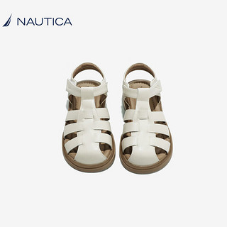 诺帝卡（NAUTICA）女童鞋罗马凉鞋小女孩凉鞋儿童织户外沙滩鞋镂空猪笼鞋休闲鞋子 米白色 31码