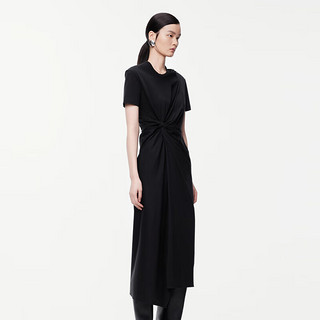 江南布衣（JNBY）24夏连衣裙设计捏褶优雅休闲圆领短袖5O5G12980 001/本黑 M