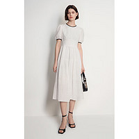 ochirly欧时力 盐缩纯棉短袖连衣裙2024新款夏装度假风法式桔梗裙 白色