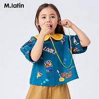 88VIP：M.Latin 马拉丁 童装女大童短袖衬衫2022夏季新款满底印花可拆卸假领上衣
