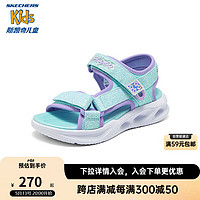 Skechers斯凯奇女童夏魔术贴公主闪灯鞋儿童轻便休闲露趾凉鞋303024L 33.5