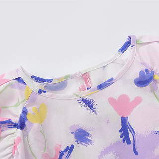 迪士尼童装女童梭织浪漫短袖连衣裙2024夏季儿童时尚公主六一儿童节 紫色插画 110