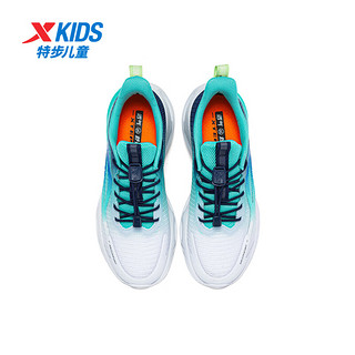 特步儿童男童鞋夏季透气旋钮扣中大童跑步鞋运动鞋子 深邃蓝/极光绿 39码
