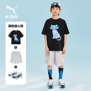 彪马（PUMA）儿童男童圆领短袖T恤可爱印花宽松中大童 黑色 90001 170cm