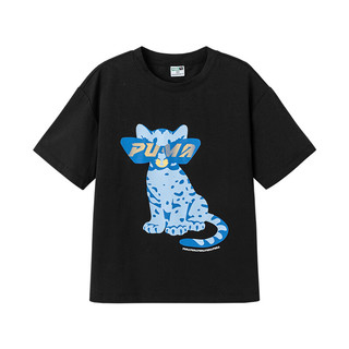 彪马（PUMA）儿童男童圆领短袖T恤可爱印花宽松中大童 黑色 90001 170cm