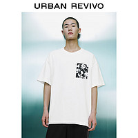 URBAN REVIVO 【宠物系列】2024夏季男装撞色印花圆领短袖T恤 UMV440052 本白 L