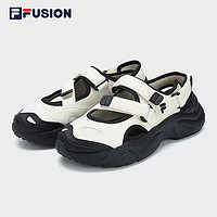 FILA 斐乐 FUSION斐乐玛丽珍凉鞋女鞋2023夏新款凉拖魔术贴海螺沙滩鞋 微白/黑-WB 37.5