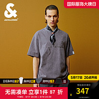 杰克·琼斯（JACK&JONES）达芬奇联名圆领字母刺绣袖部字母贴布宽松T恤短袖男款224201205 E02熔岩烟灰 190/108A/XXL