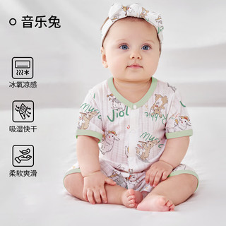 欧孕2024婴儿连体衣夏季婴幼儿衣服男女宝宝薄款空调服哈衣长袖睡袋 音乐兔-短袖 66码