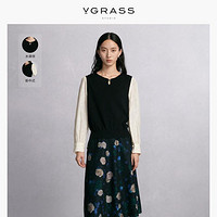 限尺码：VGRASS [东方美学]VGRASS桑蚕丝水滴领中式设计通勤针织衫春季