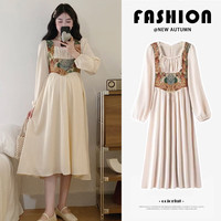 法柏登（FABAIDENG）国风装春秋季连衣裙2024小个子法式宽松复古新年战袍 白色连衣裙  XXL