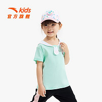 百亿补贴：ANTA 安踏 儿童装女小童短袖年夏季T恤海军领纯色儿童短袖3-6岁