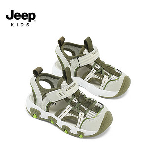 Jeep吉普儿童包头凉鞋男童鞋2024夏季小童防滑耐磨宝宝女童沙滩鞋 绿色 23码 鞋内长约15.4cm