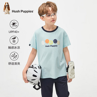 暇步士（Hush Puppies）童装儿童2024夏季男女童防晒T恤轻薄青春时尚短袖 水波蓝 160cm