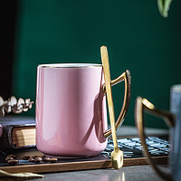 古朴堂 陶瓷马克杯咖啡杯带盖情侣茶杯（送勺子盖子）