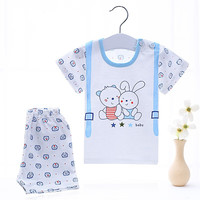 qimengwa 奇萌娃 婴儿纯棉短袖短裤两件套 蓝色