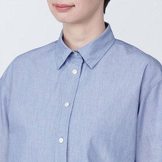 无印良品（MUJI）女式 凉感平纹衬衫领短袖衬衫 女士衬衣外套格子短款开衫纯棉 蓝色条纹 XL (165/92A)