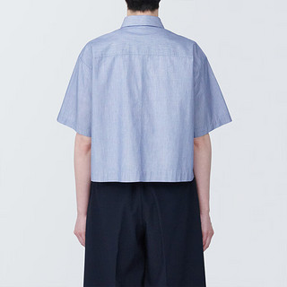 无印良品（MUJI）女式 凉感平纹衬衫领短袖衬衫 女士衬衣外套格子短款开衫纯棉 蓝色条纹 XL (165/92A)