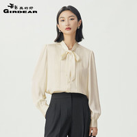 哥弟真的好2024夏季轻职场立领通勤飘带光泽长袖衬衫上衣女A301473 米白 XL (5码)