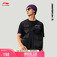 LI-NING 李宁 CF溯见龙在野丨男子开衫单马甲2024春季格子V领运动服AMDU037 黑色-1 L