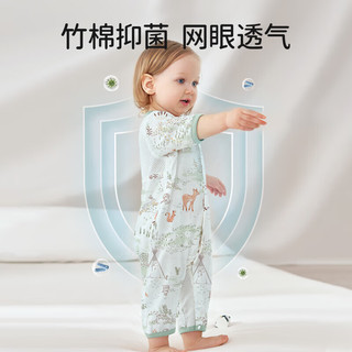 欧孕婴儿睡袋夏季宝宝天竹棉网眼哈衣七分袖薄款睡衣睡袋爬服 密林探险 73码