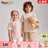 PawinPaw卡通小熊童装2024年夏季男女童儿童撞色印花短袖T恤 粉红色/25 130