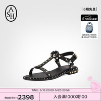 艾熙 ASH女鞋2024夏季新款PATSY系列真皮铆钉罗马简约平底休闲露趾凉鞋 黑色 3