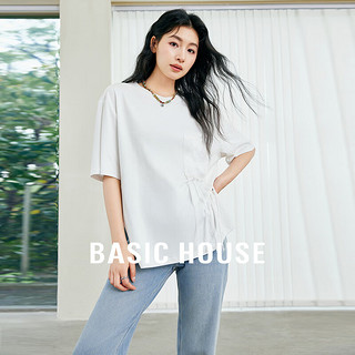 百家好（Basic House）2024夏季圆领流苏设计感白色T恤宽松短袖上衣B0624H5X402 白色 S