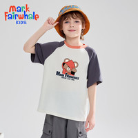 马克华菲2024男女童纯棉短袖儿童宽松半袖洋气宝宝上衣t恤JZ5 拼深灰色【带帽小熊】 150cm