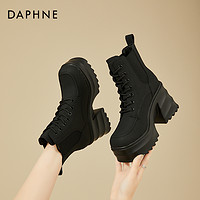DAPHNE 达芙妮 女靴厚底马丁靴女款2024冬季新款加绒内增高高跟黑色短靴子