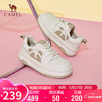 CAMEL 骆驼 板鞋女时尚配色熊猫拼接厚底系带休闲鞋 L24S208605 米/杏 38