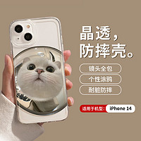 Smorss 适用适用苹果14手机壳 iphone14保护套 全包镜头ins超薄彩绘款男女款透明硅胶防摔软壳 圆脸猫