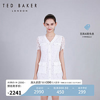 TED BAKER 2024春夏女士蕾丝连衣裙珍珠饰边V领短款静奢千金风C41004 白色 3