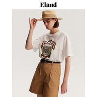 E·LAND 衣恋 Eland衣恋短袖t恤女夏季学院风柯基印花圆领短袖上衣