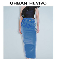 URBAN REVIVO 女士时尚魅力气质褶皱链条开衩半裙 UWG540042 桔梗蓝 M