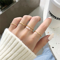 日韩简约波浪形戒指个性指环小众设计感气质戒指套装女