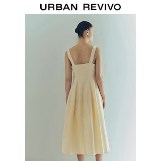 URBAN REVIVO 女士法式圆领中长款无袖连衣裙 UWG740087 浅黄色 M