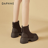 DAPHNE 达芙妮 2024新款冬季加绒袜靴短靴粗跟烟筒靴厚底马丁靴时尚女高跟
