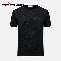 SEVEN 柒牌 男士短袖t恤夏季新品时尚潮流字母满印圆领上衣 黑色 M