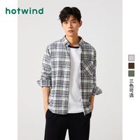 hotwind 热风 2024年春季男士格纹法兰绒衬衫经典复古渐变格纹内搭上衣