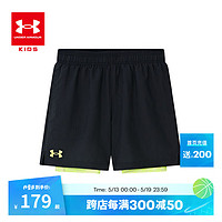 安德玛（Under Armour）儿童短裤夏季新男大童运动裤脚开衩二合一短裤 黑色 140cm